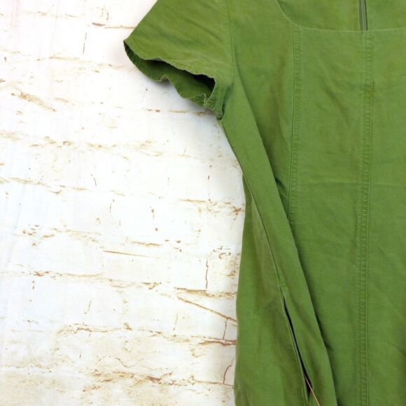 Uniqlo Dress Women XS Green Linen Blend Square Neck Short Sleeves Pockets Midi - Picture 7 of 15